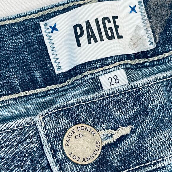 ~ PAIGE 28 Jean Shorts** Jimmy Jimmy Rolled Hem Zip Button Pockets Mid-Rise - Picture 8 of 16